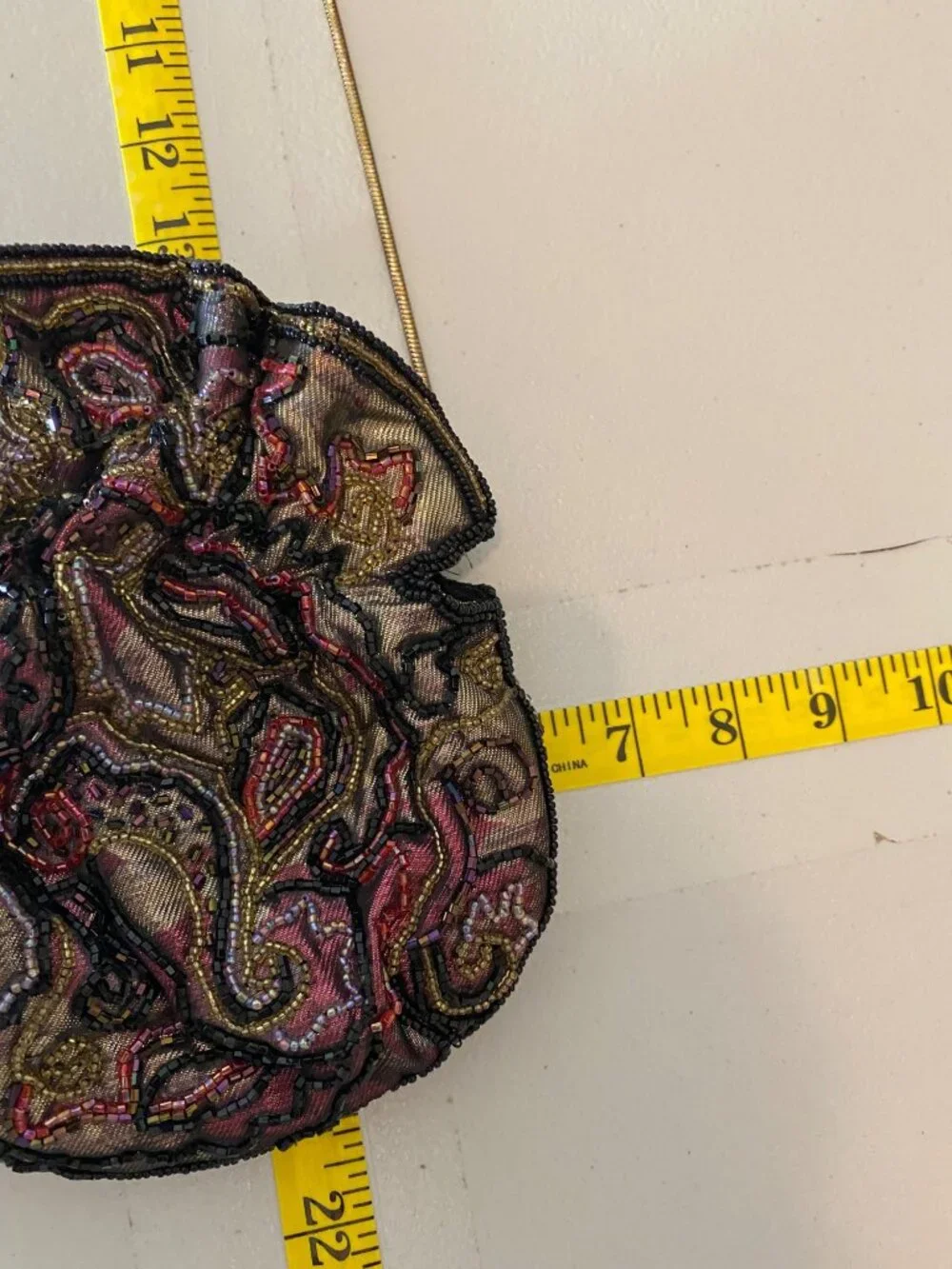 Beaded Evening Bag Gold Chain Strap Multicolored Paisley Design Snap Closure